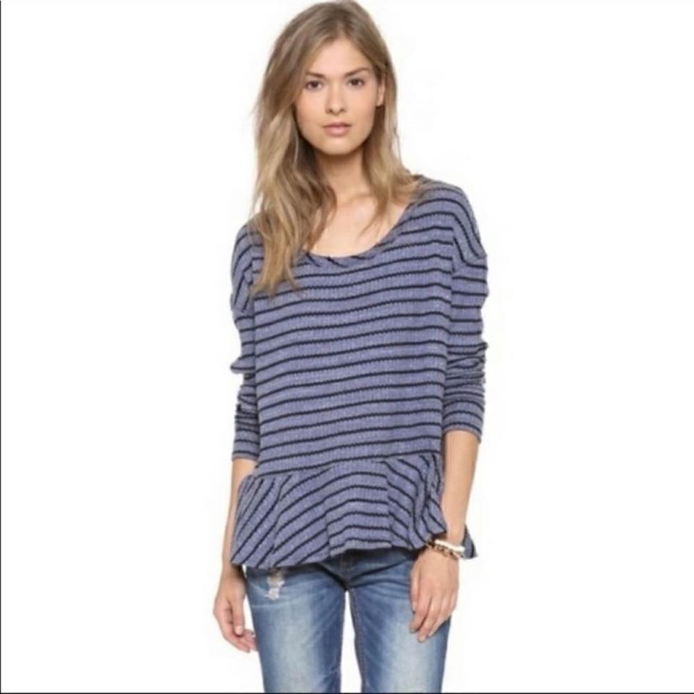 Free People- We the Free- Auntie Em Striped Peplum Boho Blouse, Size XS